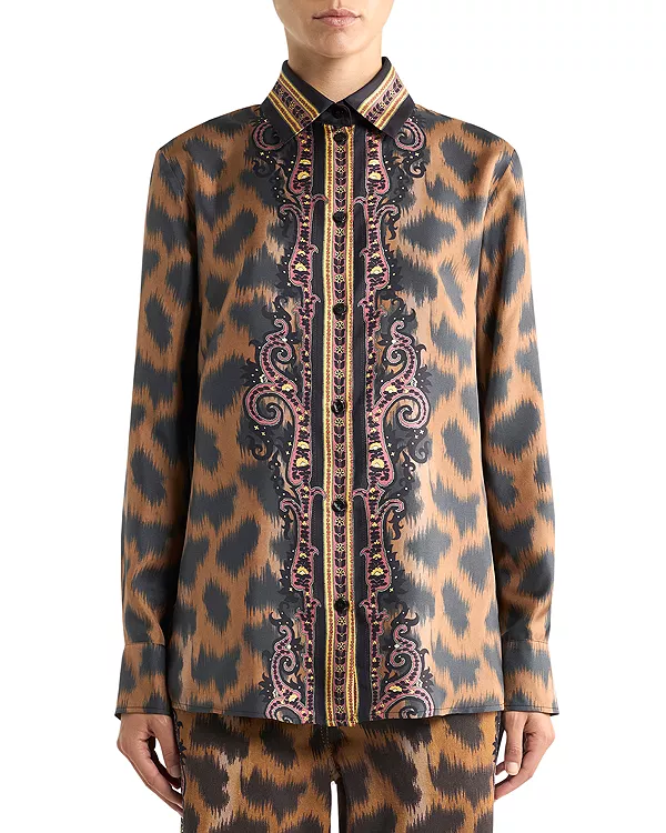 

Шелковая рубашка на пуговицах Etro, коричневый