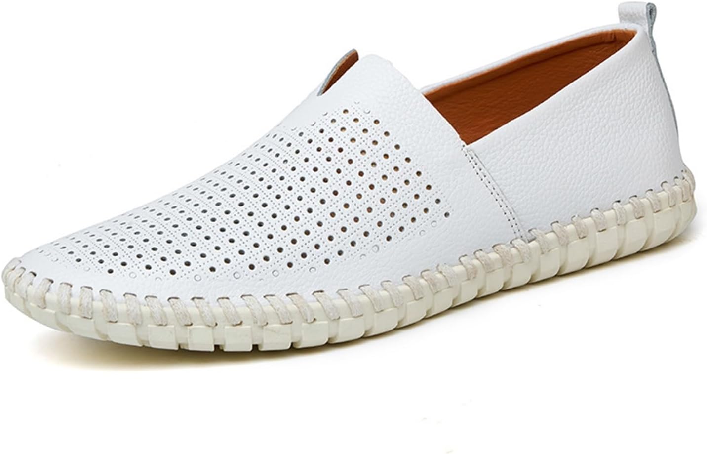 

Мужские слипоны-лоферы летние дышащие плоские лоферы удобные, с противоскользящей мягкой подошвой, для ходьбы и вождения Dmgyck, белый