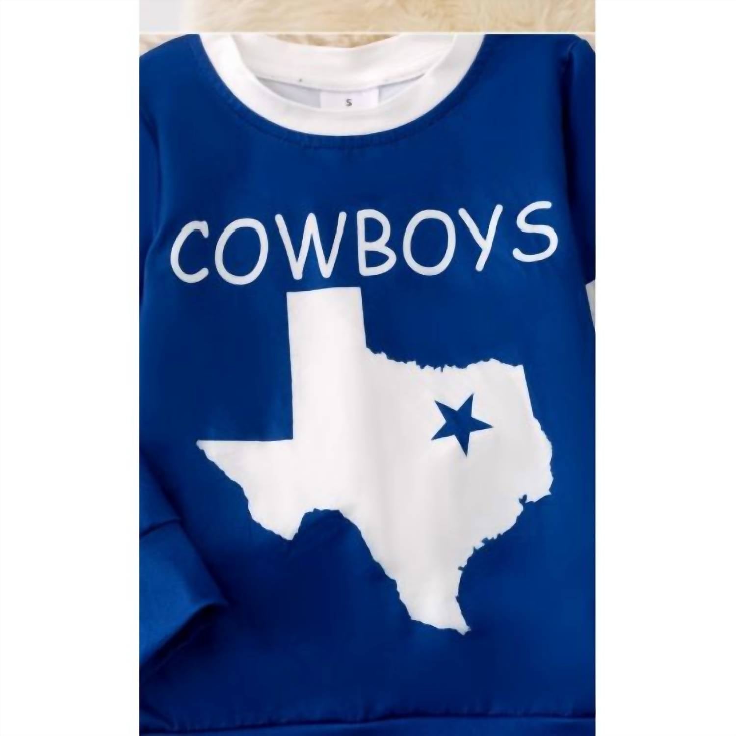 Детский топ с длинными рукавами Cowboys Texas в сине-бело-звездном цвете Kidscharm, Blue And White Star — фото 2