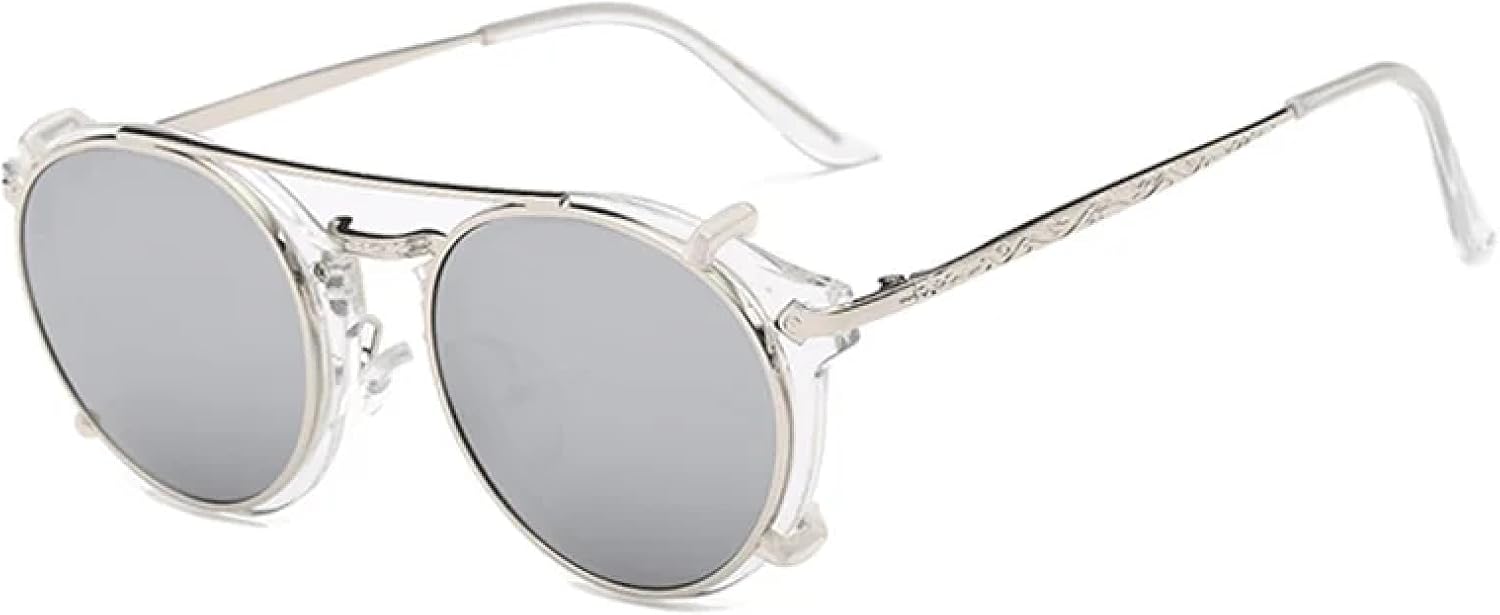 

Круглые солнцезащитные очки в стиле стимпанк для мужчин и женщин, двухслойные, со съемными линзами, отстегивающиеся линзы, прозрачные, с полыми дужками DSVIGF, Trans Mirror