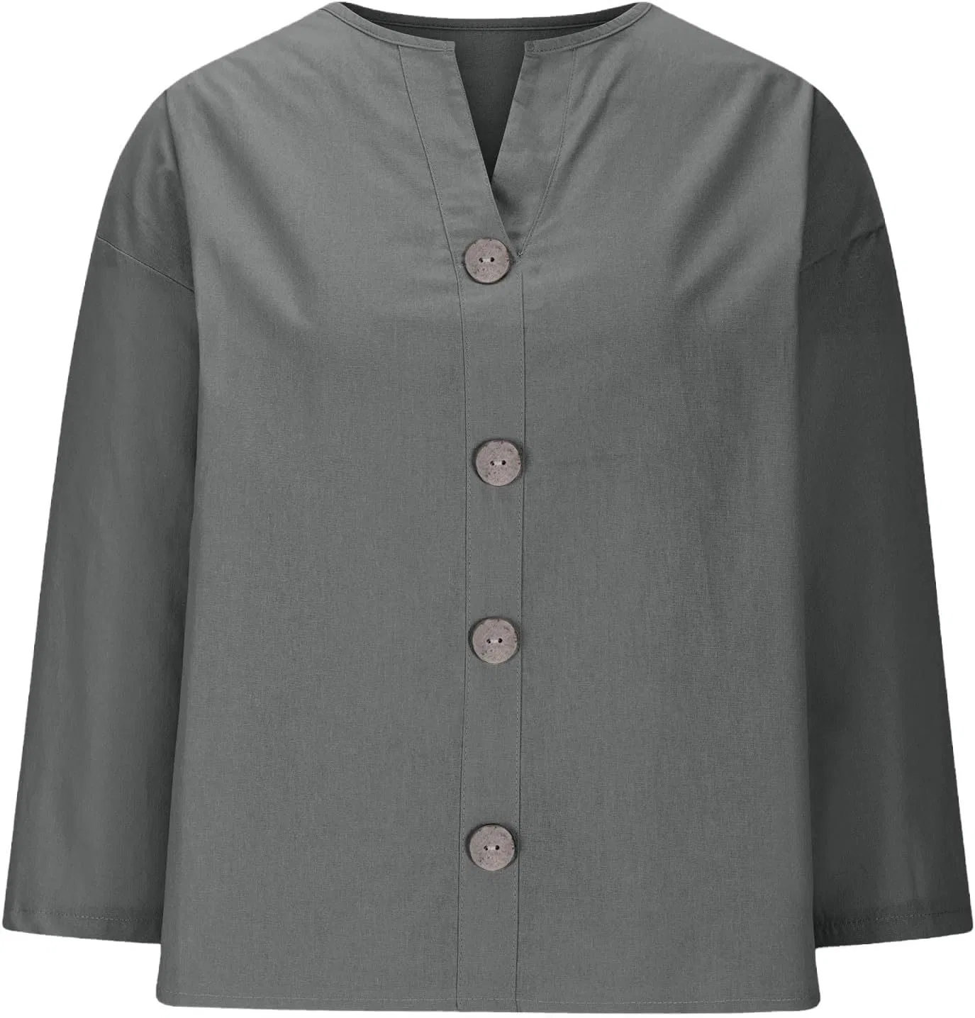 Блуза женская льняная с V-образным вырезом, Button-Down, серый — фото 4