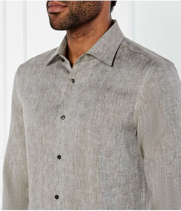 Льняная рубашка h-hank-kent-c1-214 Slim fit Boss, серый — фото 4
