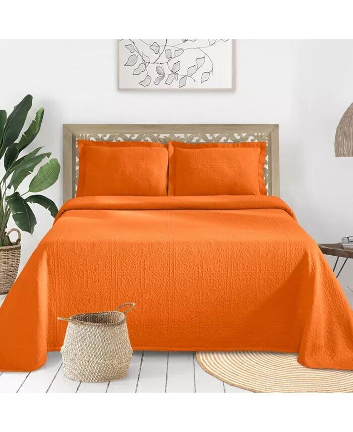 

100% хлопок, всесезонный комплект из 3-х покрывал Fleur De Lis Medallion, полный Superior, оранжевый