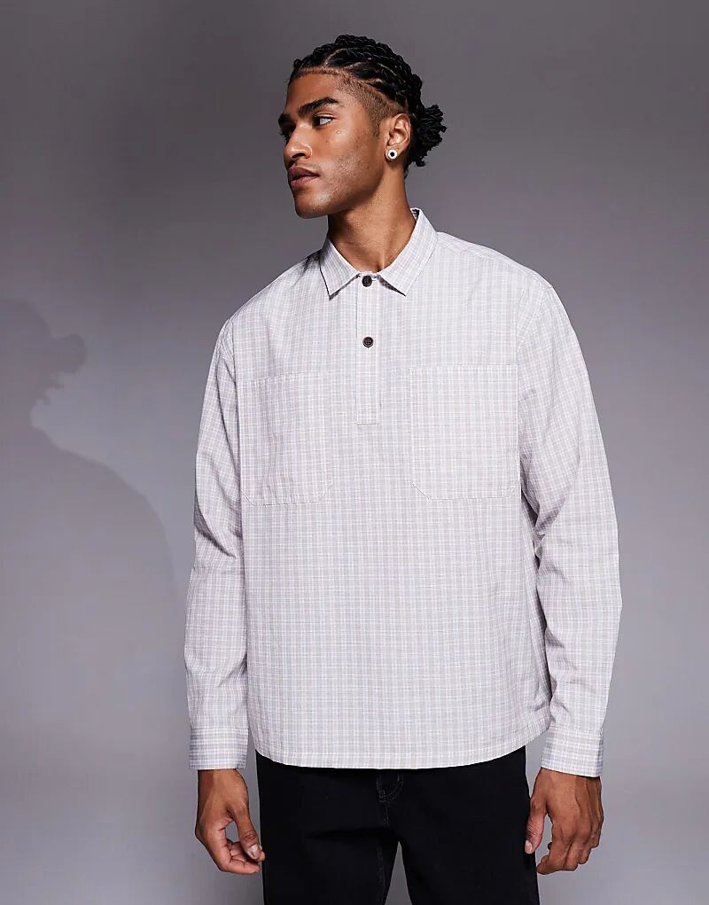 

Свободная рубашка через голову ASOS DESIGN в бежевую клетку