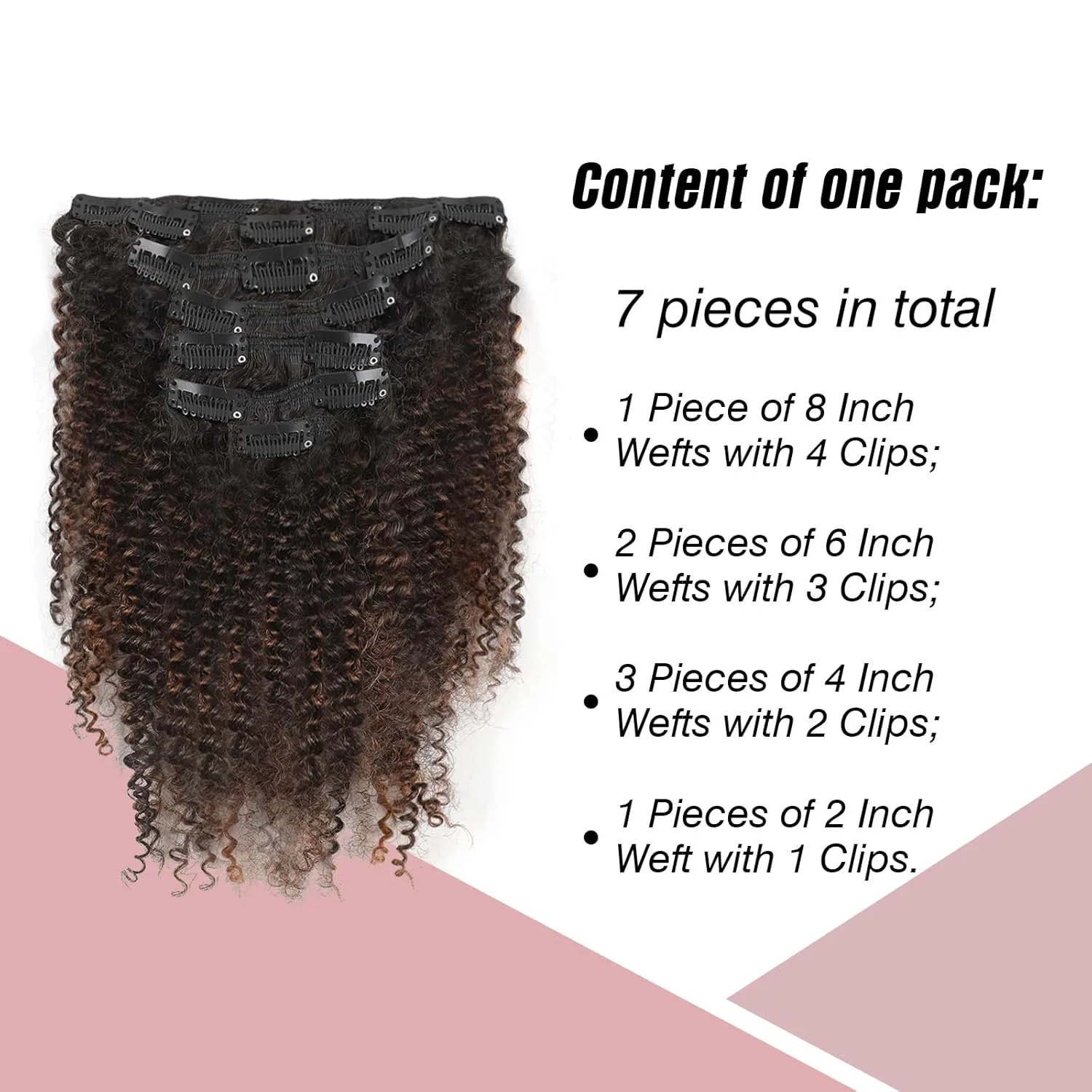 Накладные волосы на заколках «Kinky Curly» 35 см от Sixstarhair ‎Sixstarhair, Kinky Curly (#1Bt1Bp4) — фото 2