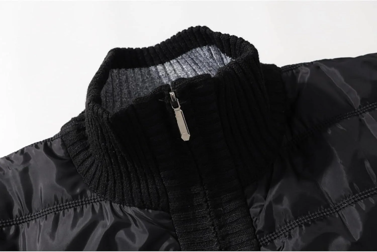 Мужской вязаный стеганый кардиган Casual Slim на молнии с мягкой фланелевой подкладкой и карманами — фото 4