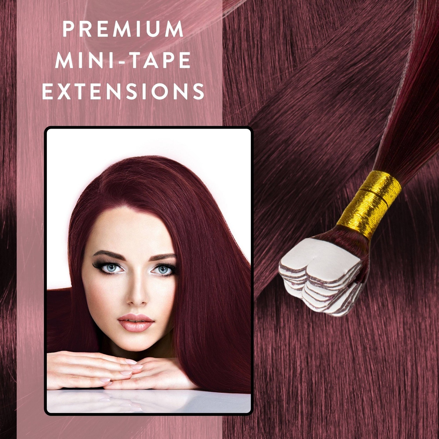 Накладные волосы mini tape extensions premium echthaar #55/66 hellbraun intensiv violett-intensiv Hair2Heart, 40cm, количество 12 шт. — фото 2