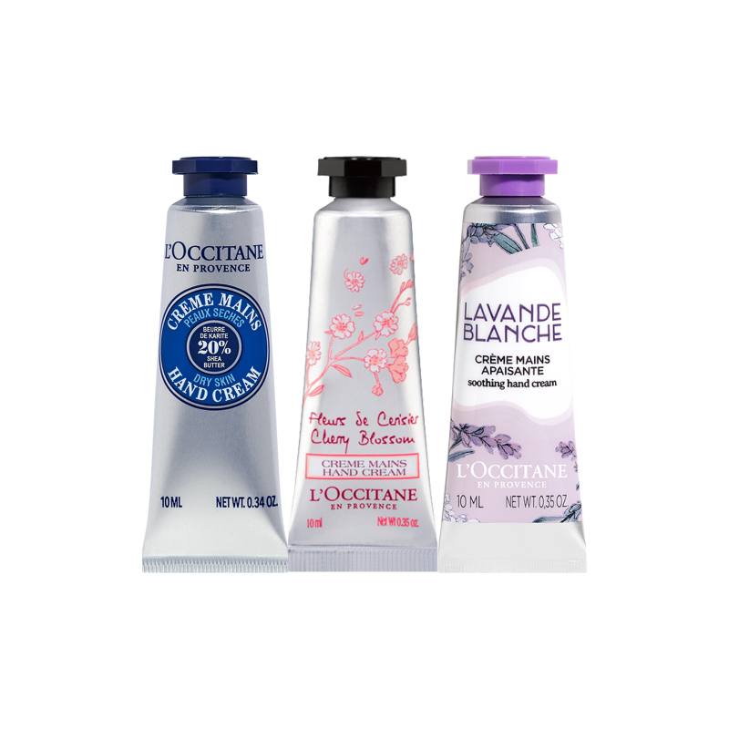 

Набор пробников увлажняющего крема для рук с долгоиграющим ароматом увлажняющий, питающий, ароматный 3 шт LOCCITANE, 10ml of белыйwood + 10ml of cherry blossom + 10ml of lavender