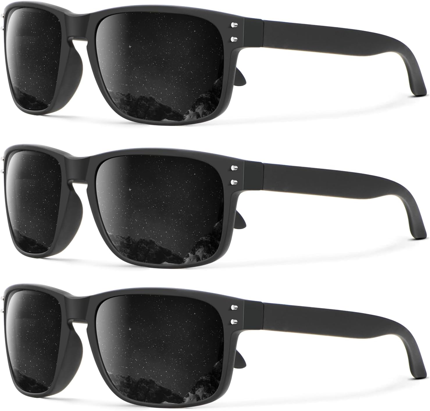 

Поляризованные солнцезащитные очки KALIYADI для мужчин и женщин в винтажном стиле, подходят для рыбалки, бега, вождения и защиты от УФ-излучения, (3 Pack) Grey & Silver Rivet