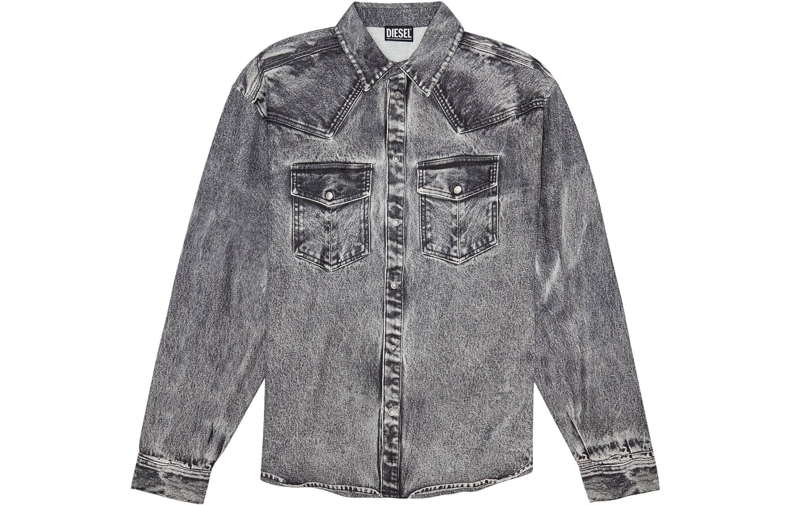 

DIESEL Кислотная стирка Длинный рукав Футболка, Gray