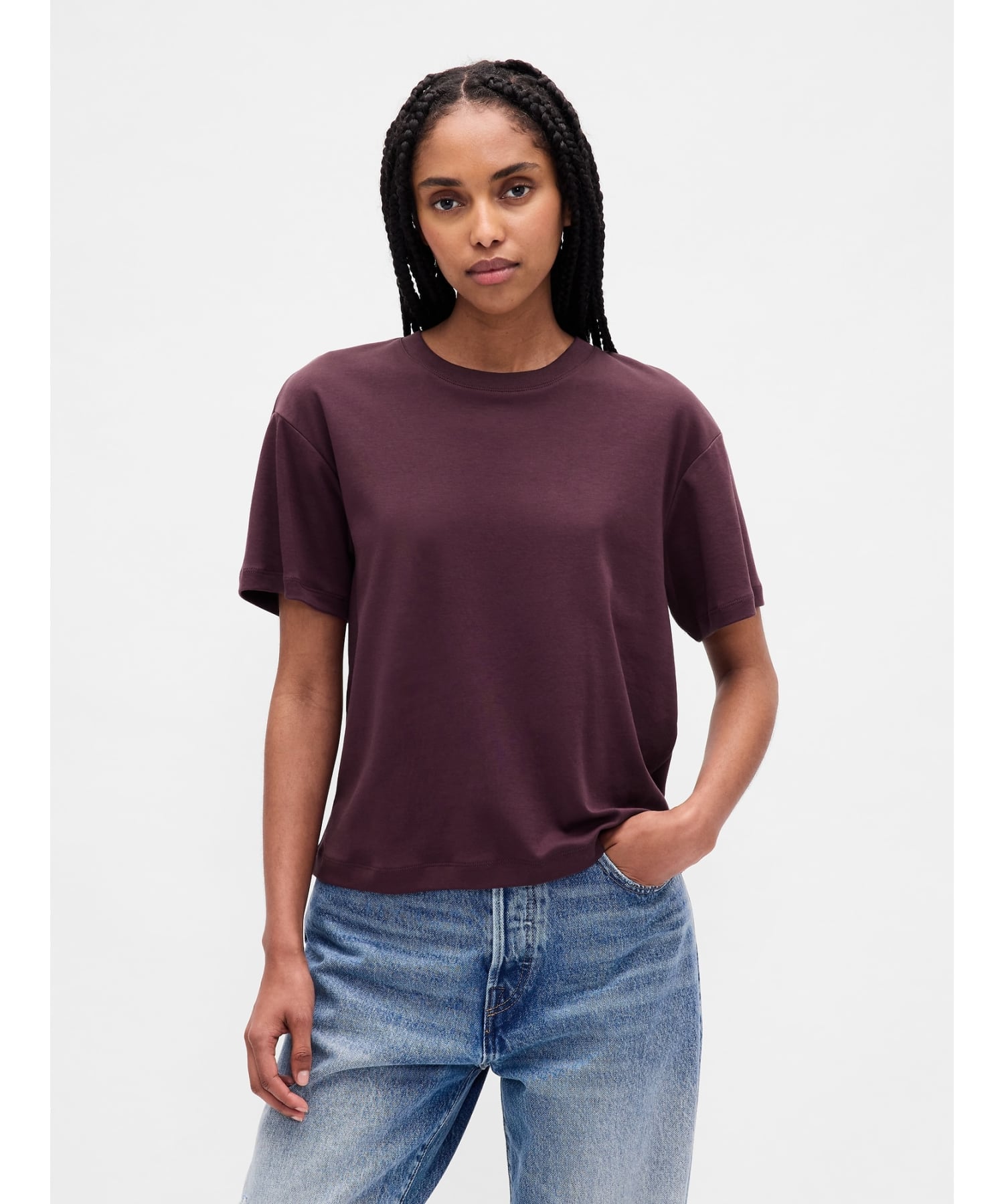 (W) Хлопковая футболка свободного кроя Supima(R) GAP, BORDEAUX427_GLOBAL