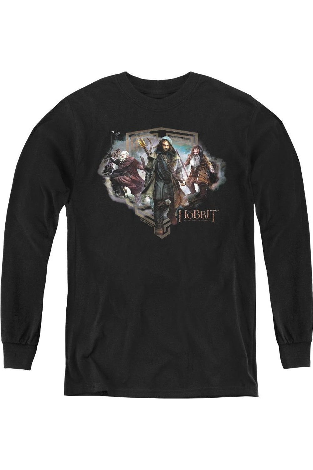 

Футболка с длинным рукавом для подростков The Hobbit с тремя гномами Gildan, черный