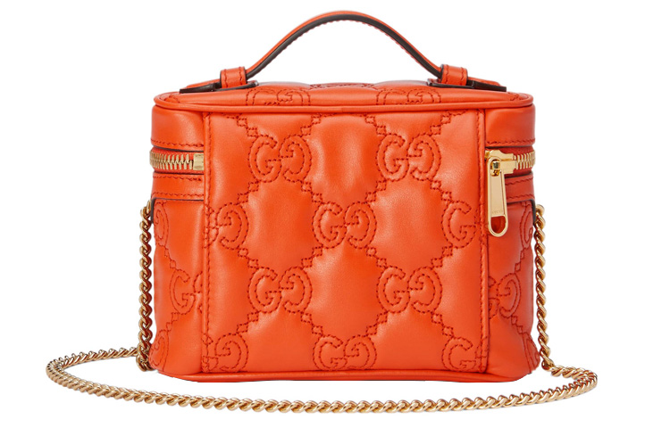 GUCCI GG Matelassé Кожаная Сумка-Косметичка Через Плечо, Мини Женская Оранжевая — фото 4