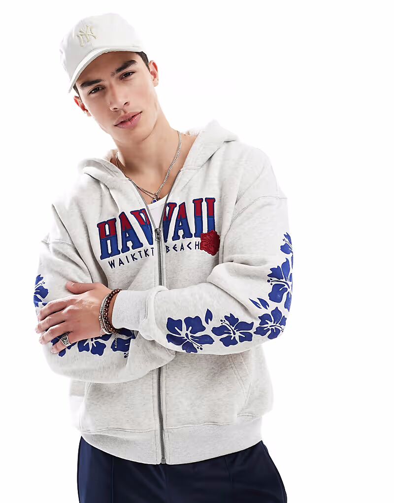 

Толстовка Hollister с мешковатым мотивом и застежкой-молнией серого цвета