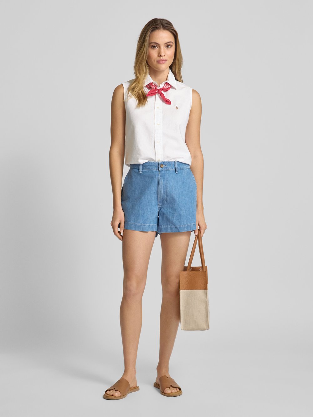 

Блузка-топ классического кроя с вышитым логотипом Polo Ralph Lauren, белый