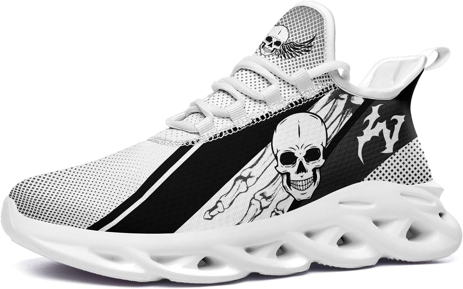 

Мужские дорожные кроссовки для бега с противоскользящей подошвой, легкие, модные с черепом и розой, для ходьбы, спортивные, стильные, с амортизацией, женские Coolcustomize, белый