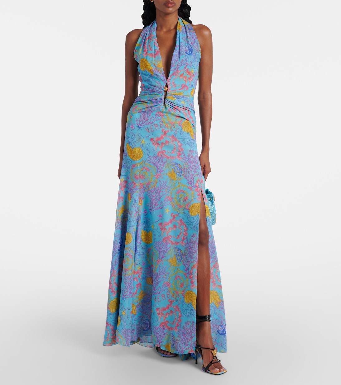 Сандалии La Medusa из печатной кожи, Azue/Многоцветный золотой Versace, Azue/Multicolor Versace Gold — фото 3
