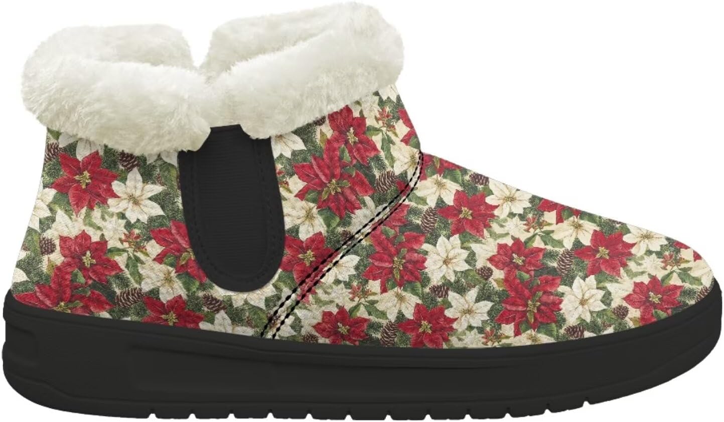 

Зимние теплые плюшевые ботинки Forchrinse с меховой подкладкой для женщин и мужчин, удобные зимние ботильоны для прогулок, Christmas Poinsettia