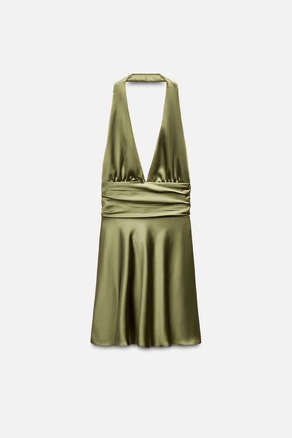 

Платье из атласного платья с плечем на халтере ZARA, мох зеленый