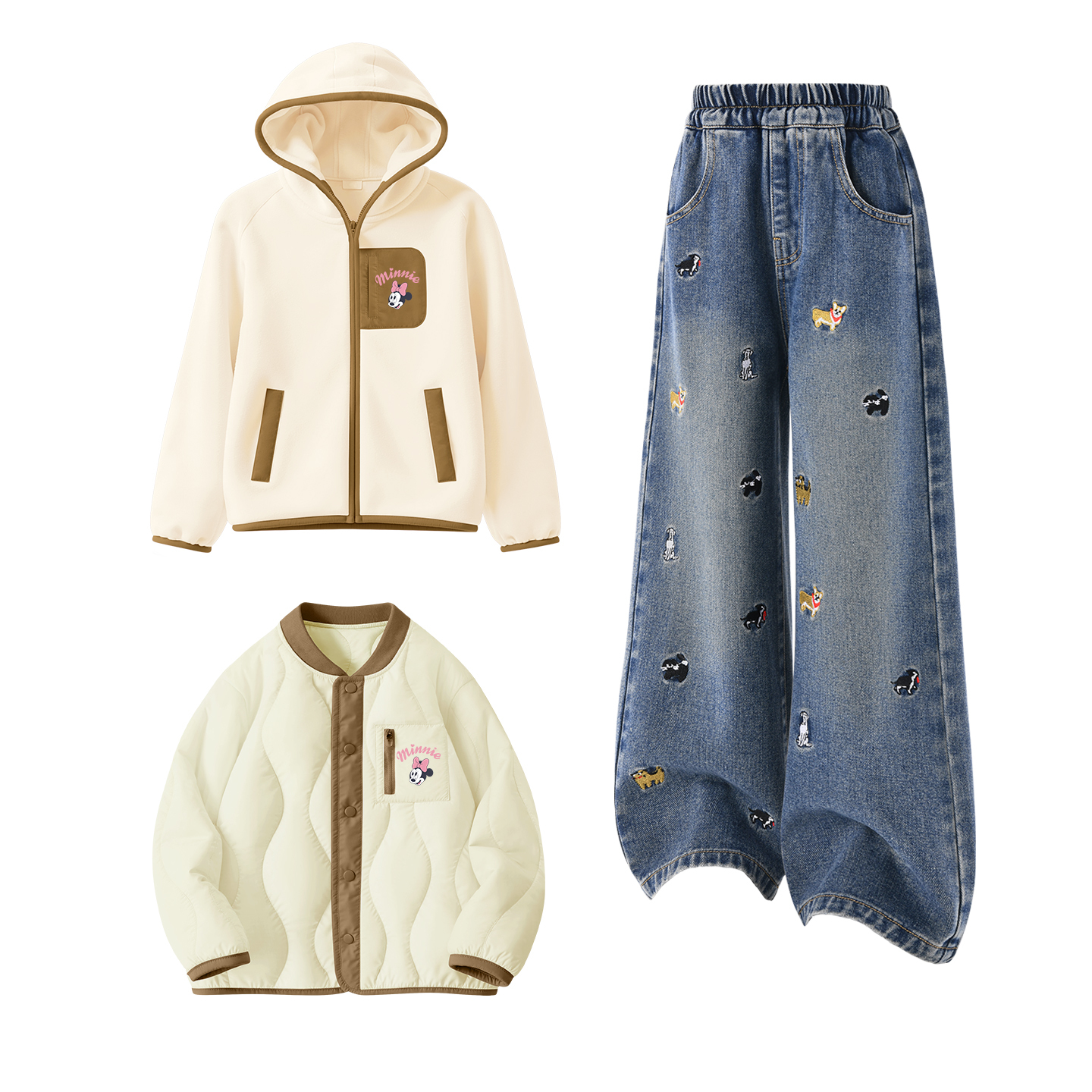 

Детский спортивный комплект Casual Sportswear из 3 предметов Disney, [Thickened And Fleece-Lined]Silicone Di-Lift K Ecru+Solid Color Denim Blue+Silicone Di-Lift K Ecru