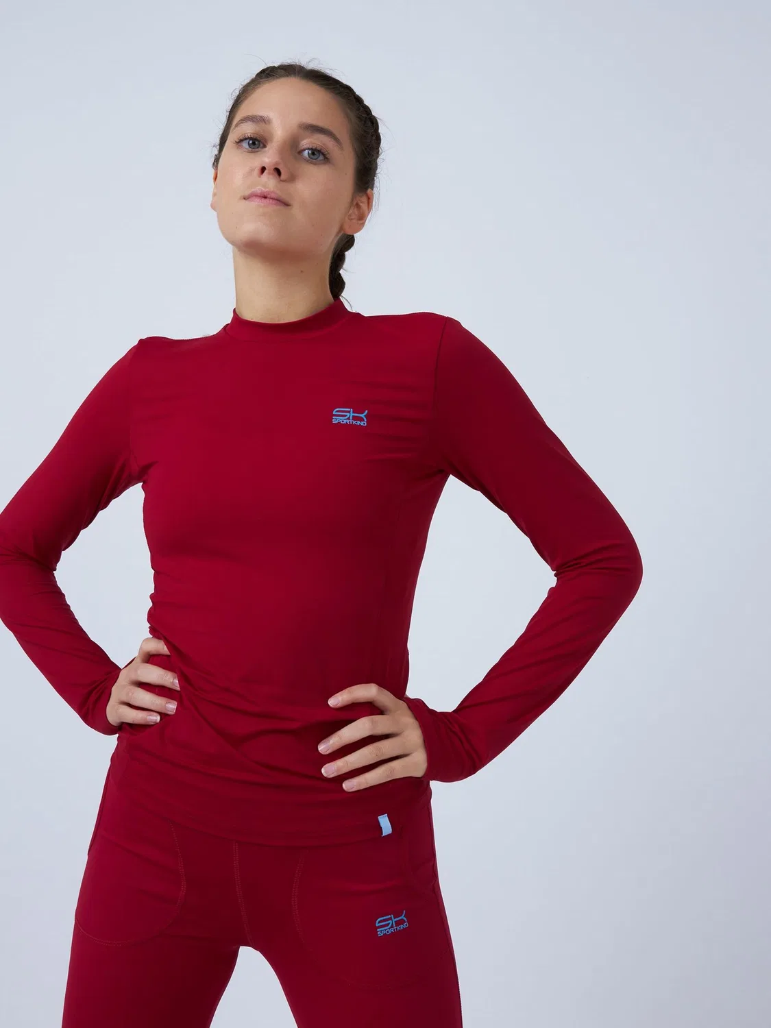 Спортивная футболка Sportkind Performance Shirt High Neck Long Sleeve Shirt в бордовом цвете — фото 2
