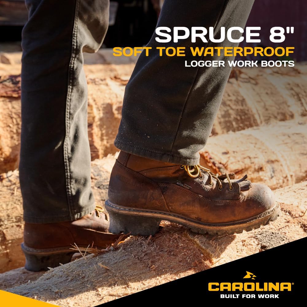 Мужские рабочие ботинки Carolina Spruce 8" с мягким носком, водонепроницаемые, из прочной кожи, устойчивые к маслу и скольжению, с электрозащитой (EH), темно-коричневый — фото 2