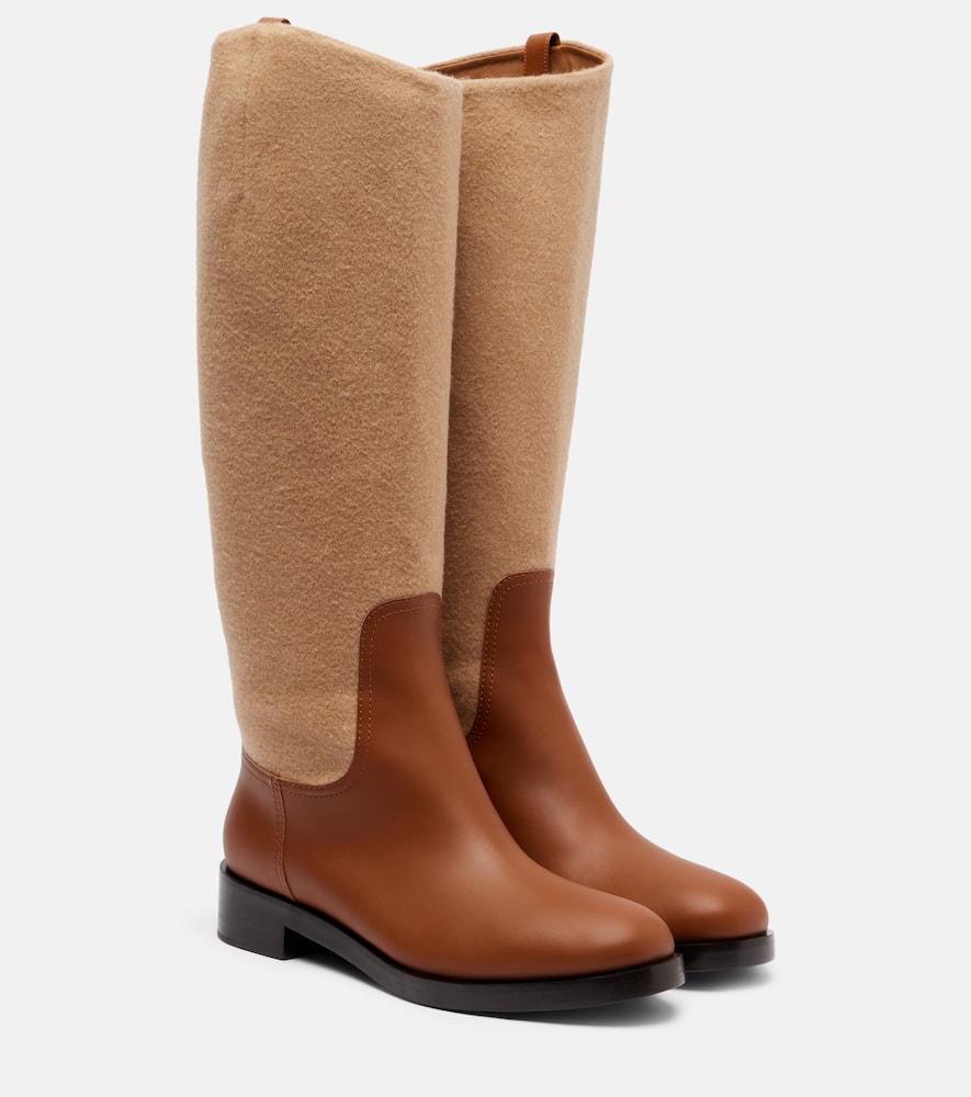 Кожаные замшевые высокие сапоги Cavaliere Max Mara, Mm Brown