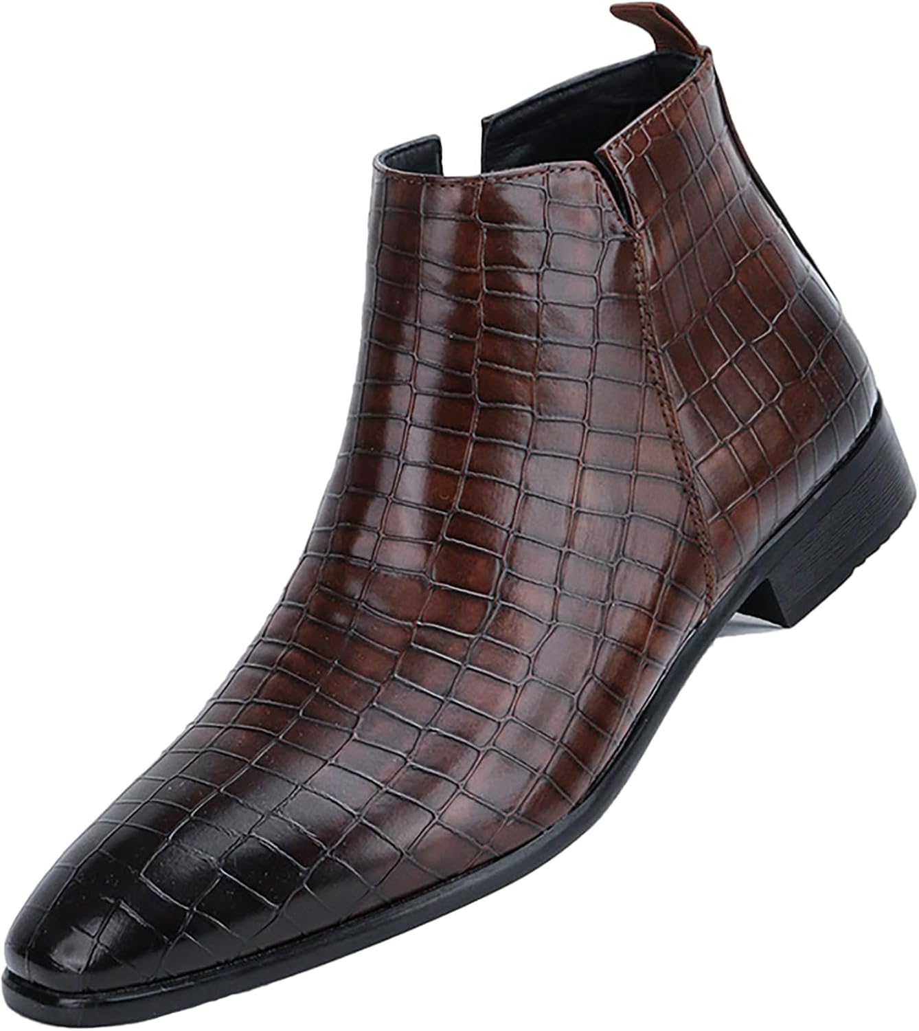 

Мужские кожаные ботинки Челси с принтом, без шнурков, модные, удобные, высокие, с заостренным носком, деловые повседневные ботильоны, формальная обувь для свадьбы и вечеринки, оксфорды Qeosnbx, темно-коричневый