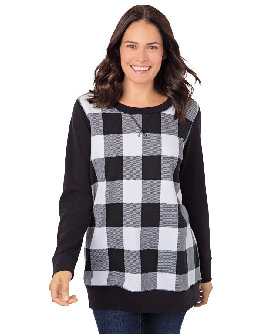 

Толстовка с принтом больших размеров Woman Within, Black buffalo plaid, Черный, Толстовка с принтом больших размеров Woman Within, Black buffalo plaid