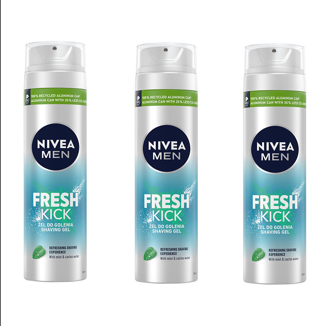 Nivea Men, Fresh Kick, гель для бритья, 3x200 мл