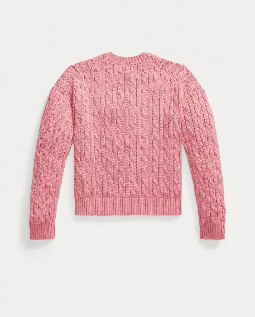 Детский джемпер из хлопка с узором "косы" Polo Ralph Lauren, розовый — фото 2