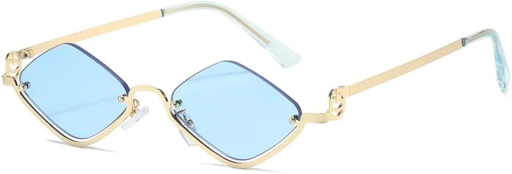 

Роскошные металлические солнцезащитные очки в полуободковой оправе с бриллиантами для женщин и мужчин в стиле ретро с защитой от УФ-излучения UV400 TYUVIVO, Golden Blue