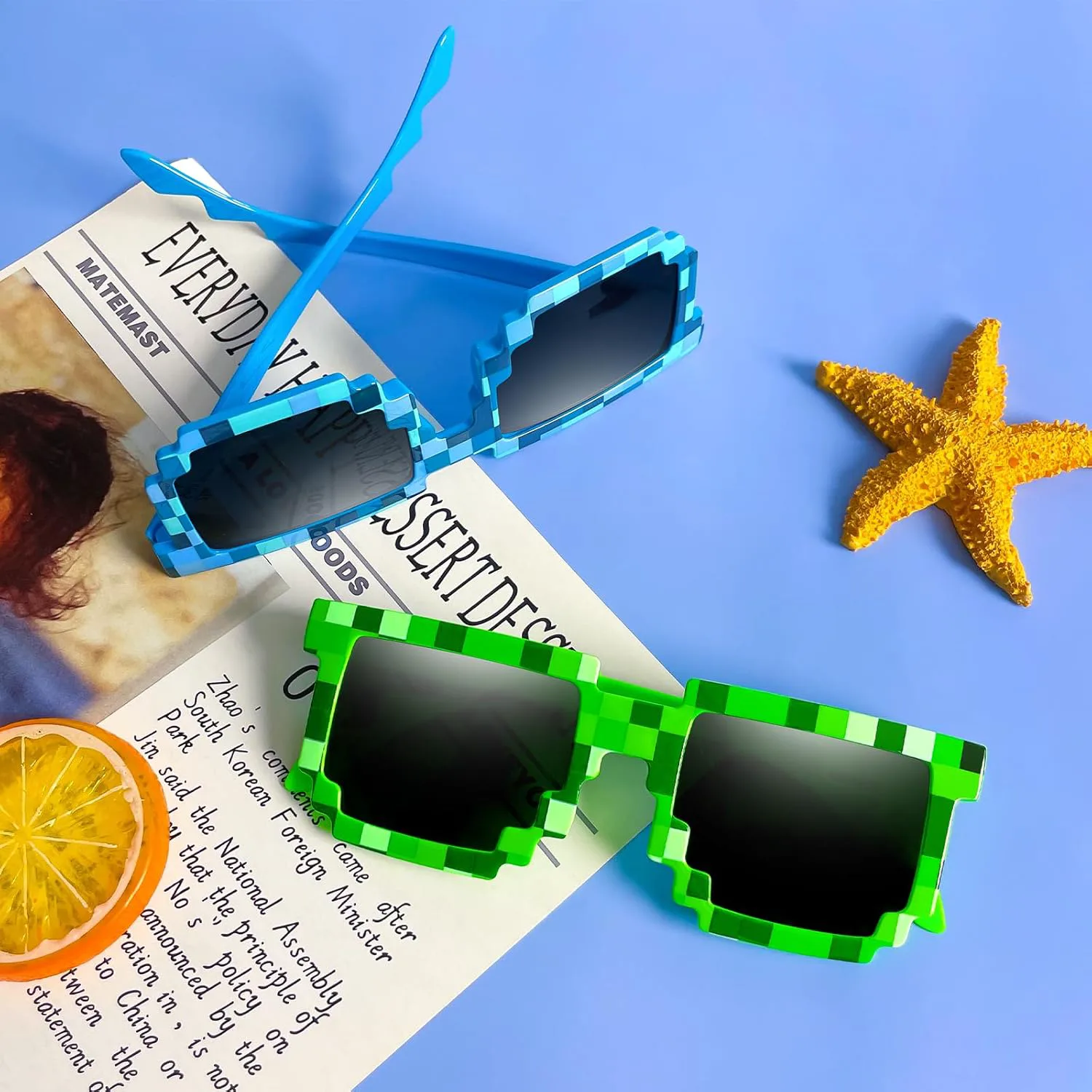 

SUNOVELTIES Набор из 10/16 солнцезащитных очков Thug Life Party с 8-битной пиксельной мозаикой, геймерские очки для фотосессий MLG для взрослых, 10 Green + Blue