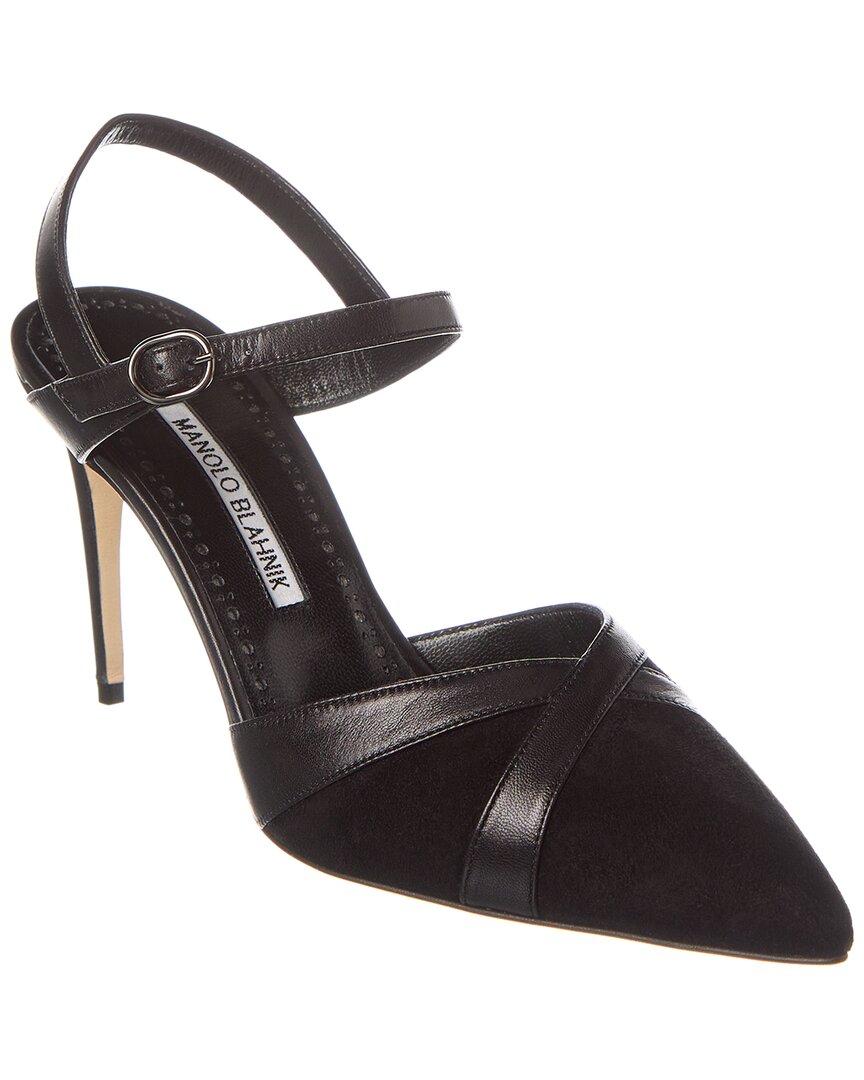 Туфли-лодочки Manolo Blahnik Aristida 90 из замши и кожи, черный