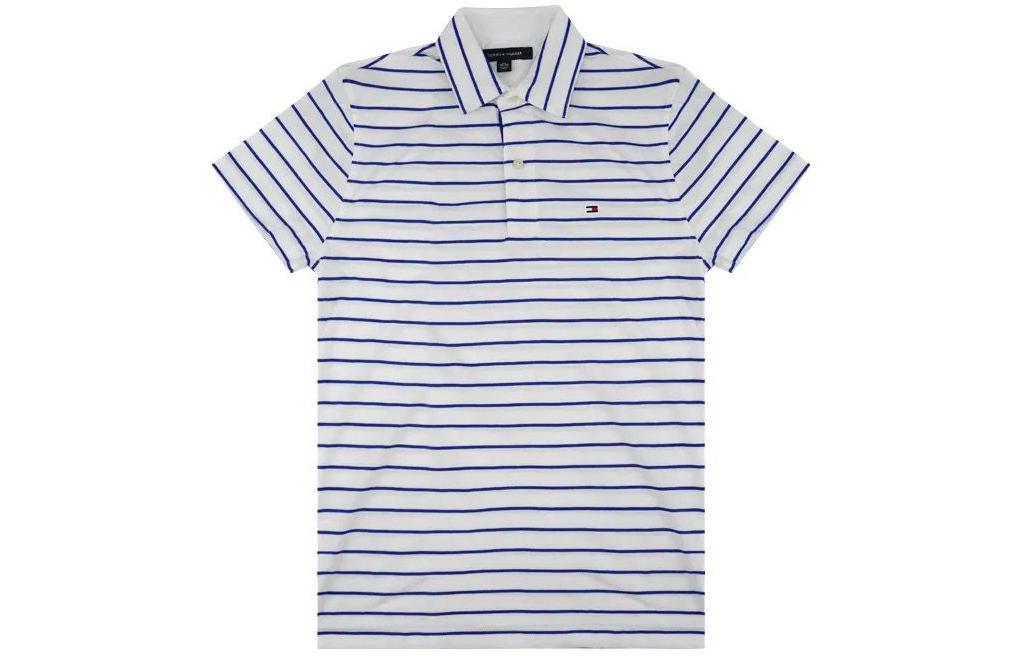 

Рубашка поло мужская белая с синими полосками Tommy Hilfiger, цвет White blue stripes