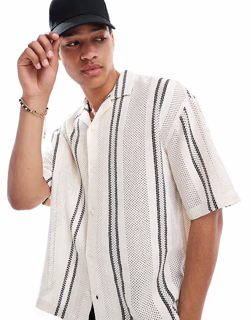 

Рубашка Pull&Bear в деревенском стиле с фактурной полоской цвета экрю