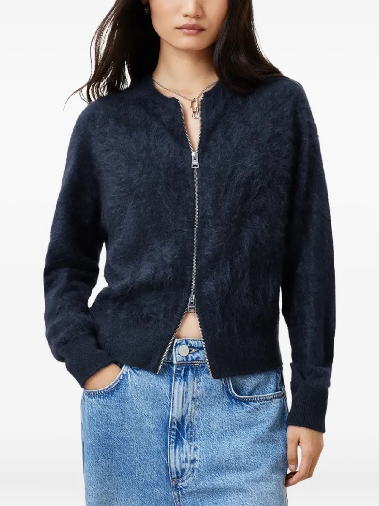 

AllSaints пушистый кардиган на молнии, синий