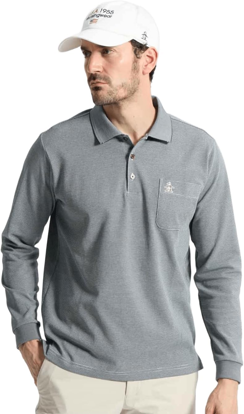 

Солнцезащитная поло-рубашка с длинным рукавом из ткани пике в горошек Munsingwear, темно-синий