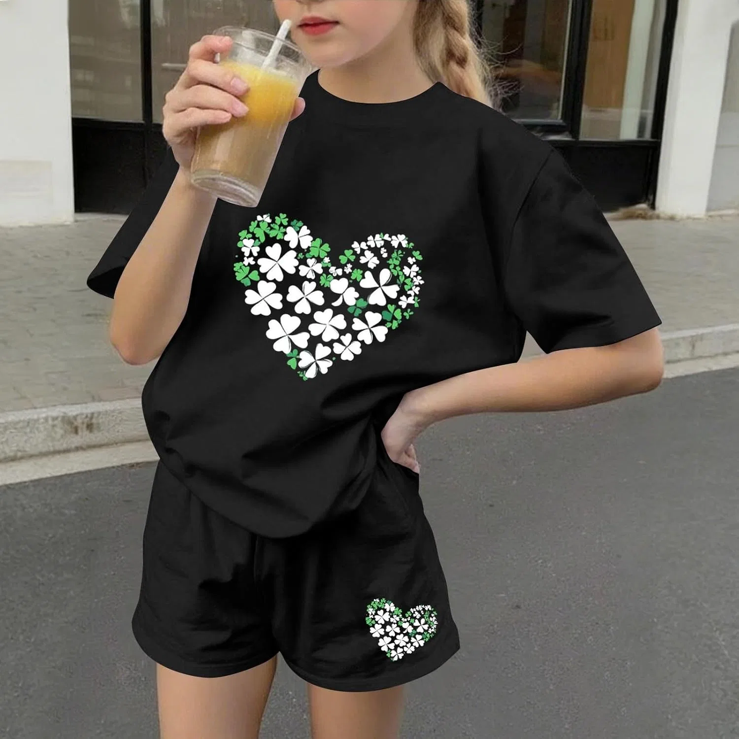 Детский спортивный костюм с принтом Shamrock, Zzalalana, 2 предмета, Black — фото 2