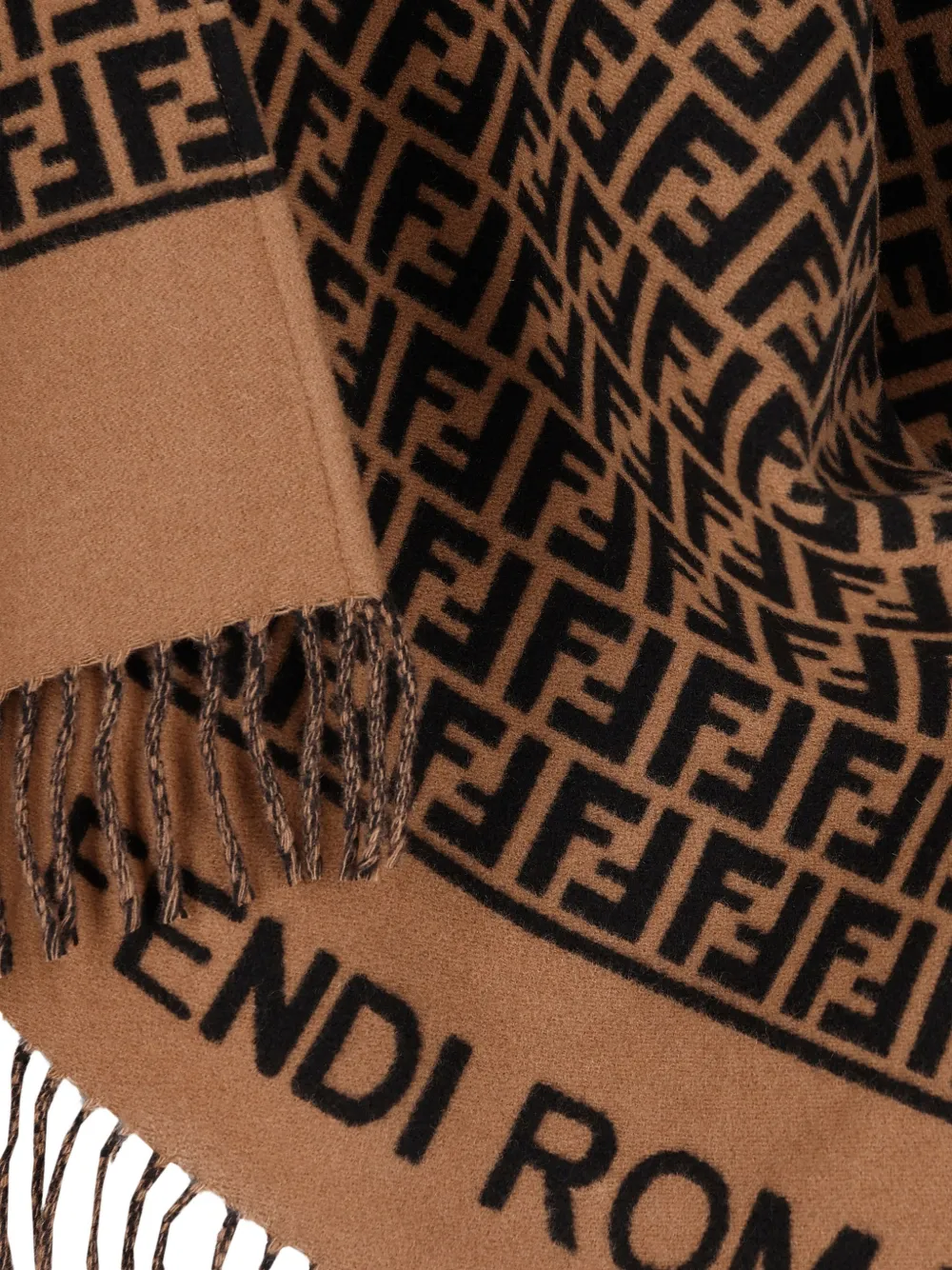Пончо с жаккардовым узором и бахромой Fendi, коричневый — фото 3