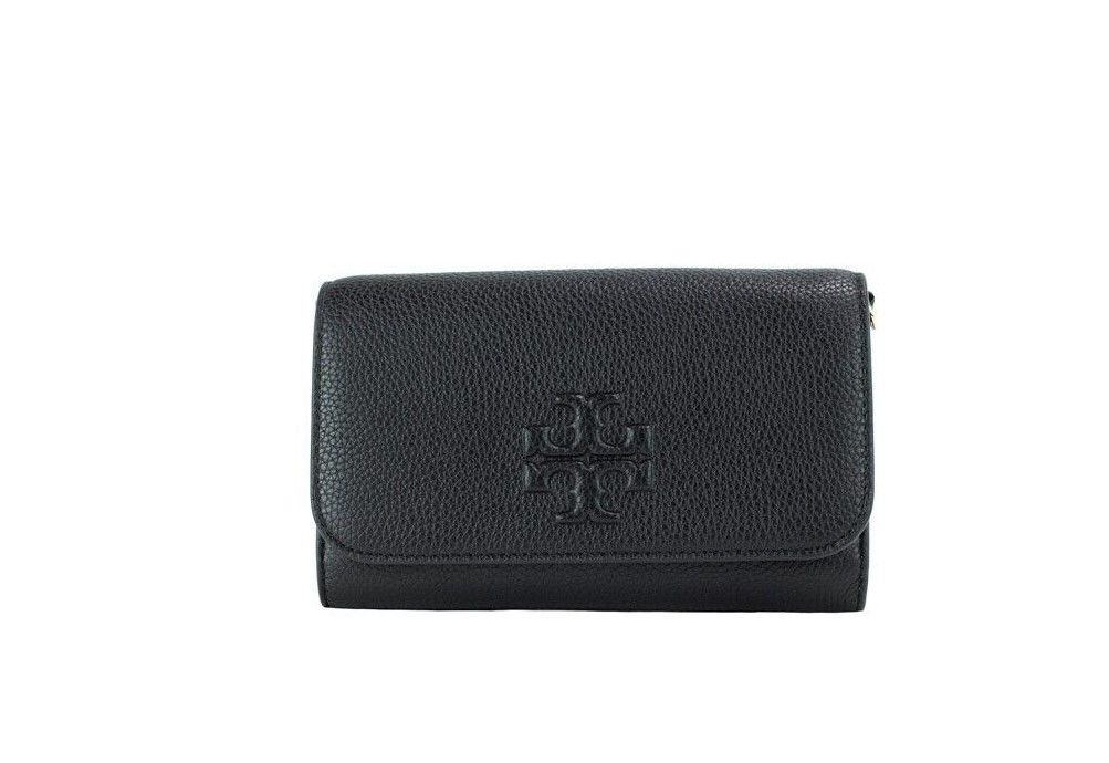 

Маленькая черная плоская сумка-кошелек из кожи Thea Crossbody Tory Burch