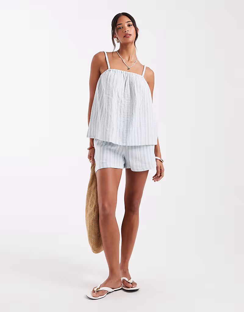 

Комбинируемые хлопковые шорты в зеленую полоску Vero Moda