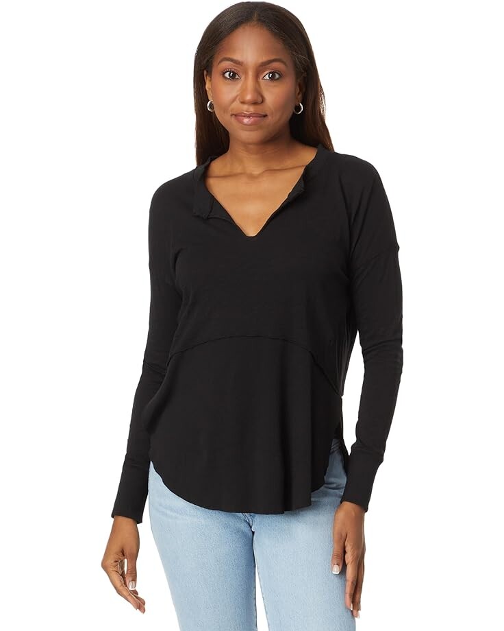 

Футболка bobi Los Angeles Split-Neck Long Sleeve Rib Mix Layered, черный