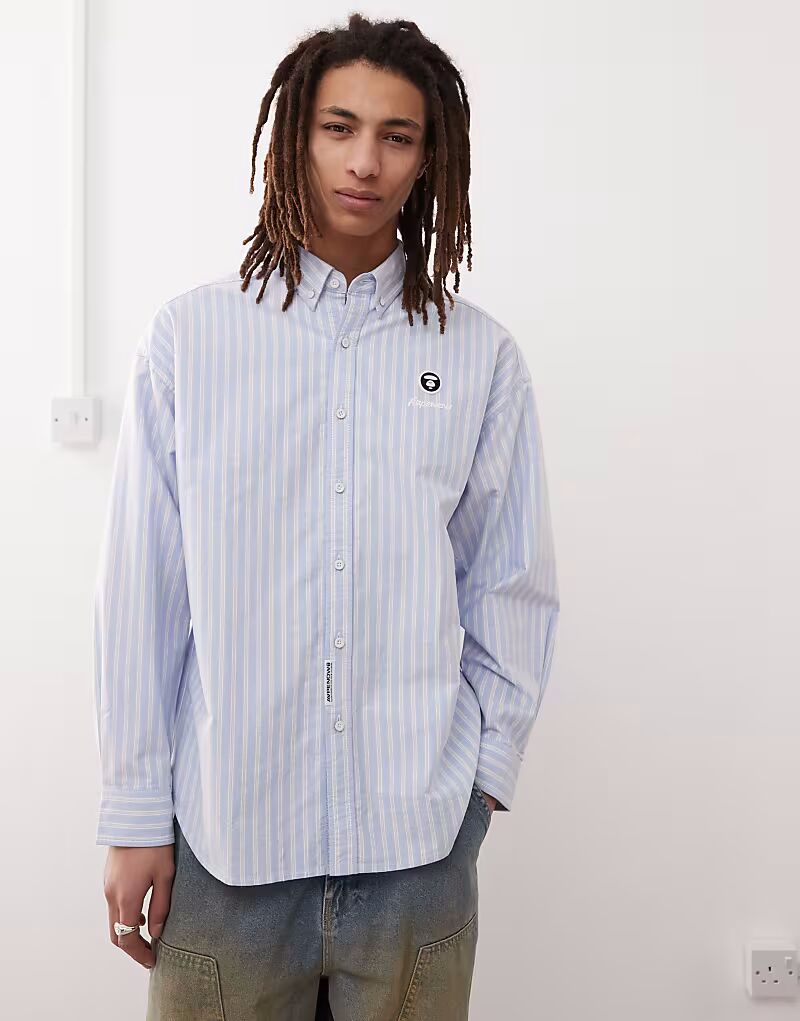 

Рубашка в полоску с длинными рукавами Aape by A Bathing Ape синего цвета AAPE BY A BATHING APE
