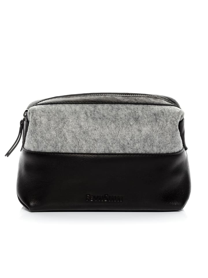 

FEYNSINN Кожаная косметичка, большая косметичка из натуральной кожи, черно-серая