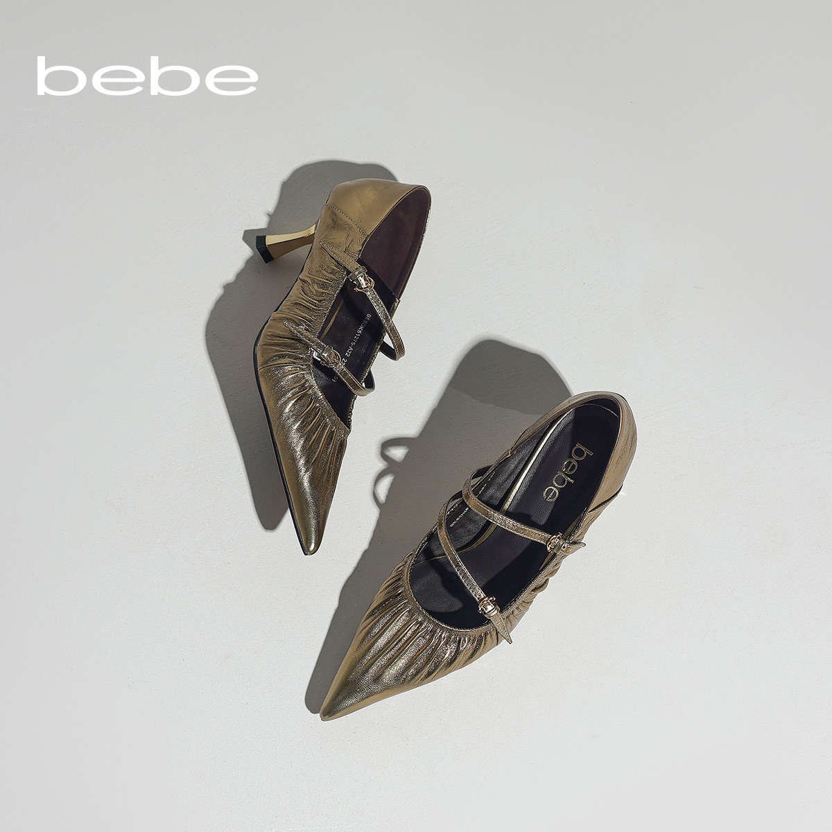 Bebe Золотые женские туфли на тонком каблуке 6 см, цвет Gold — фото 2