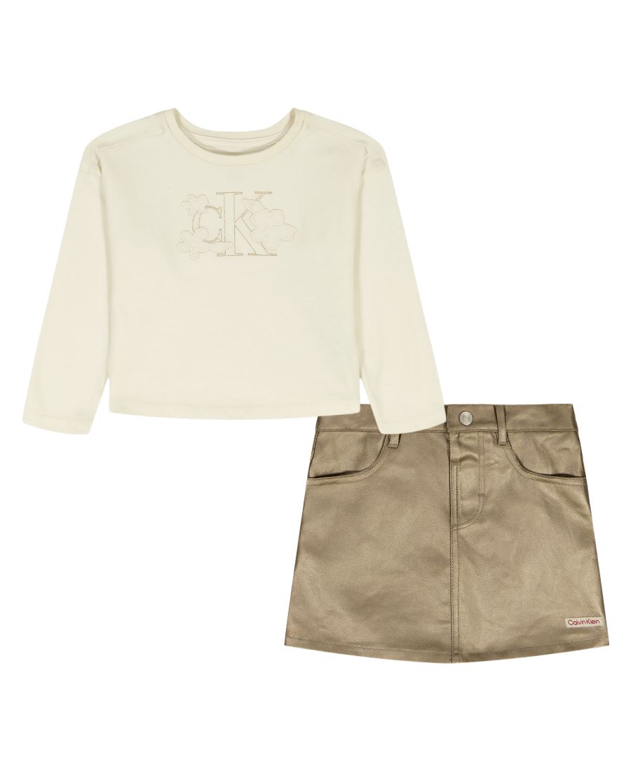 

Комплект из двух предметов: футболка с длинными рукавами и юбка для девочек 4-6 лет Calvin Klein, Khaki/Off White
