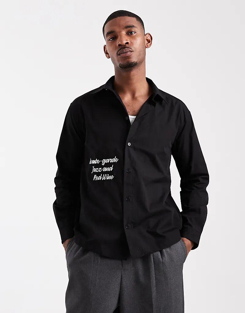 

Свободная рубашка ASOS DESIGN черного цвета с текстовым принтом