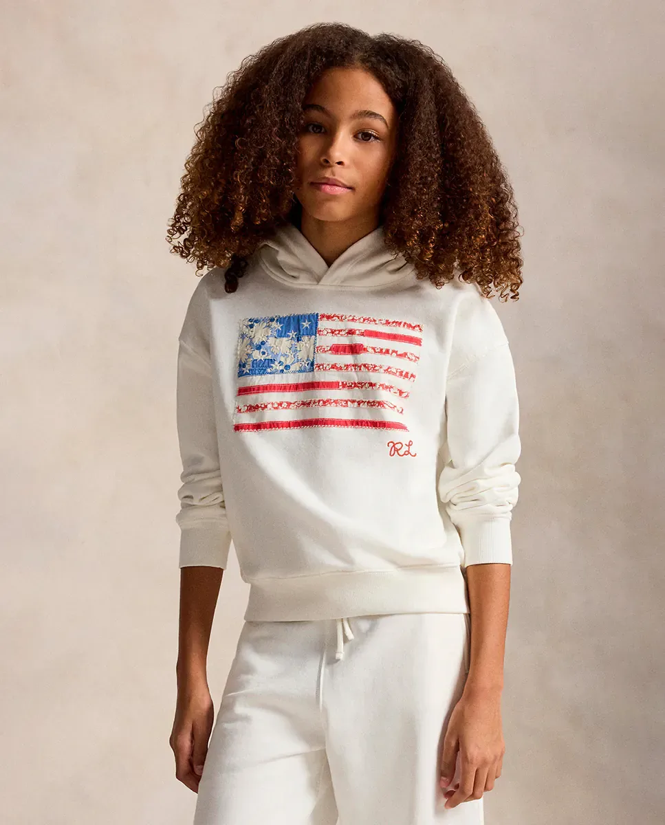 Толстовка для девочки с капюшоном и флагом Polo Ralph Lauren, белый