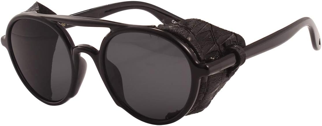 

Поляризованные солнцезащитные очки для мужчин и женщин в стиле ретро-стимпанк, круглая оправа, очки для вождения, 100% защита от УФ-излучения MAGIC ROSE, Bright Black / Black Leather / Grey